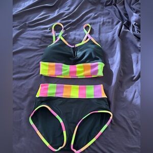 Lain Snow Neon Striped Bikini Set L